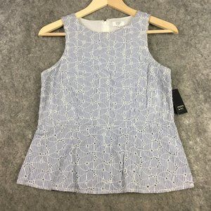 Crown Ivy Tank Top PP Sleeveless Blouse Eyelet Peplum Dainty Career Casual Dress